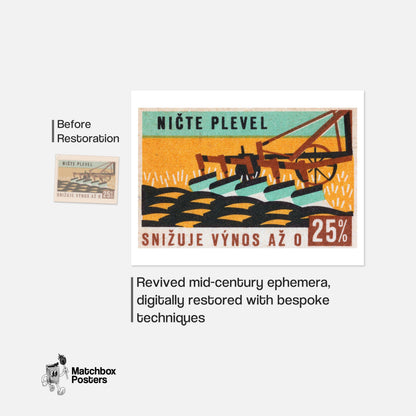 Plow in Field - vintage matchbox label print - framed wall art preview