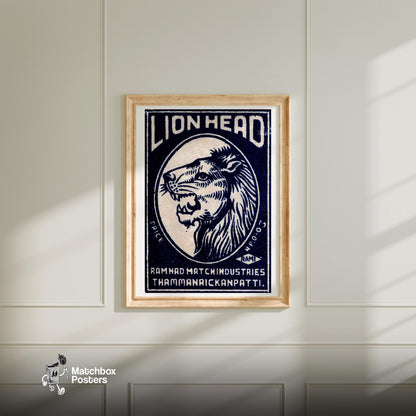 Lion Head - vintage matchbox label print - bedroom mockup