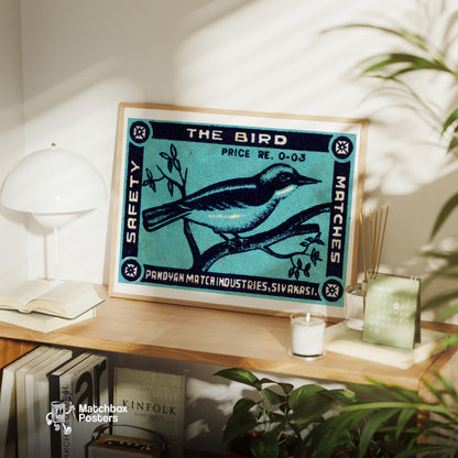 Blue Bird - vintage matchbox label print - office wall