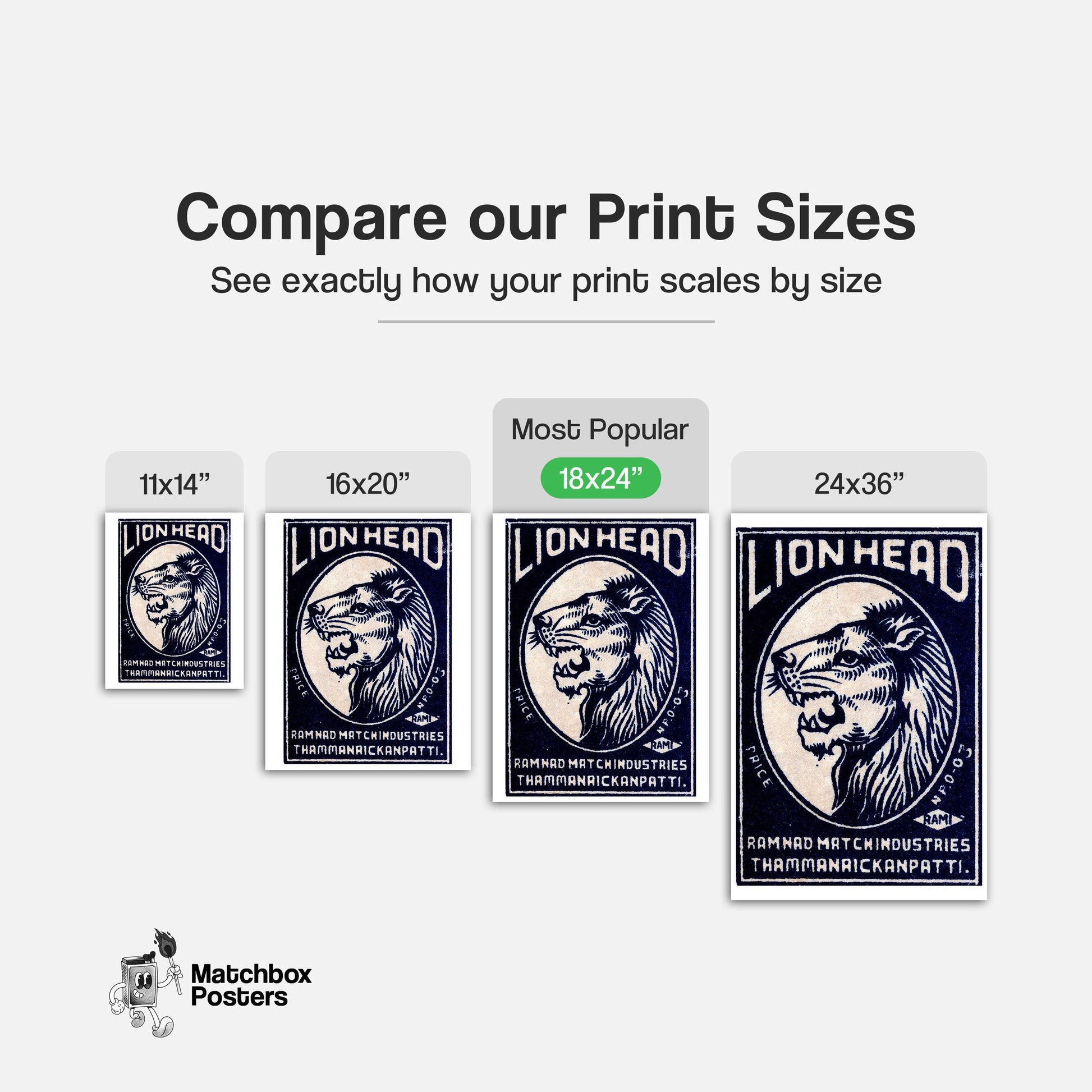 Lion Head - vintage matchbox label print - gallery wall preview