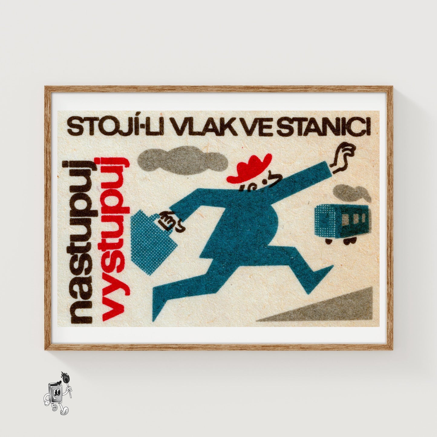 Man Chasing Train - vintage matchbox label print