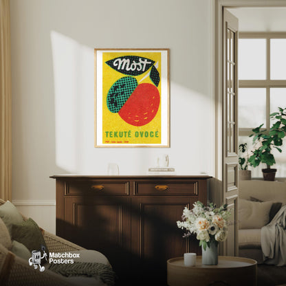 Fruit Juice - vintage matchbox label print - living room mockup