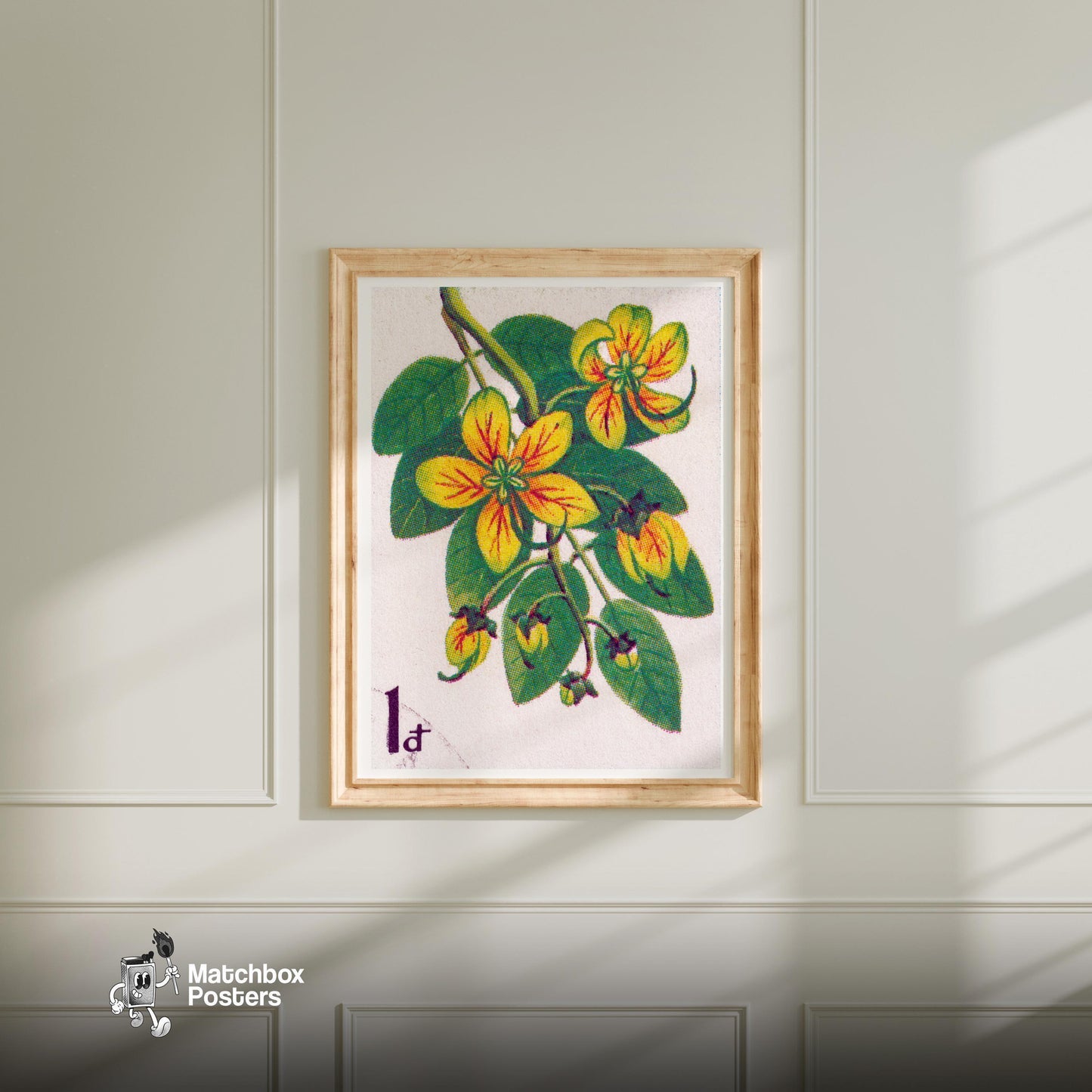 Cactus Flower - vintage matchbox label print - bedroom mockup