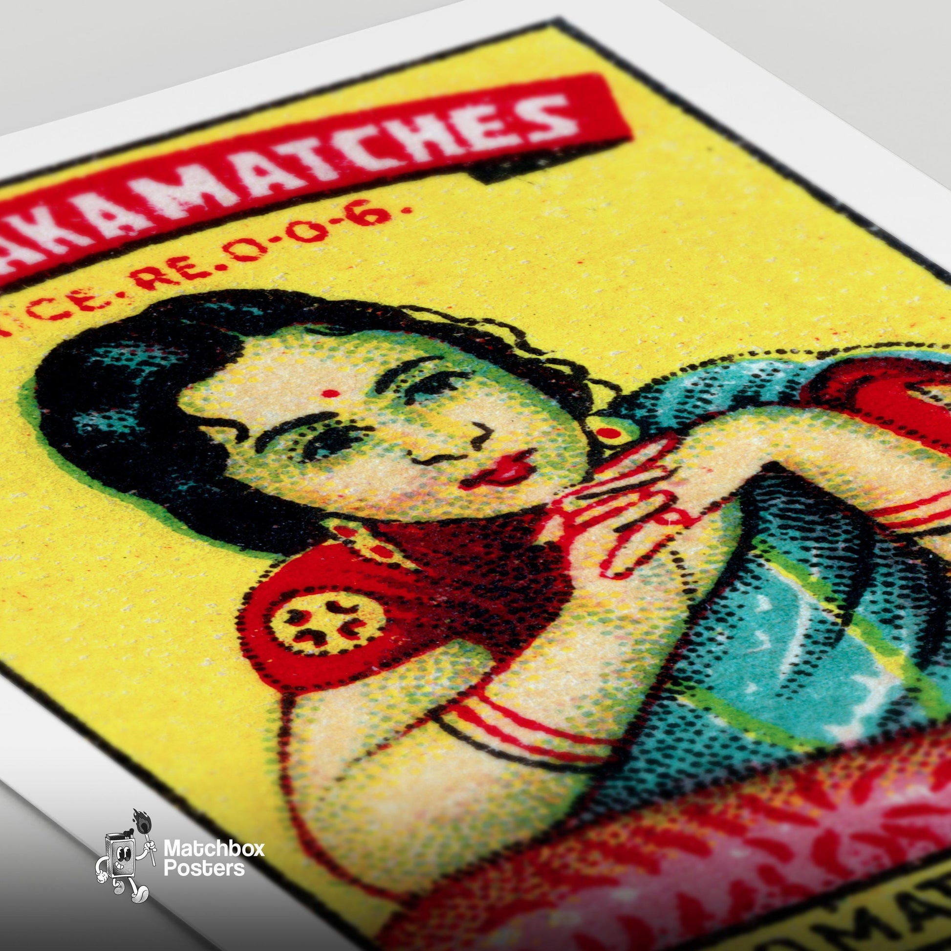 Indian Woman - vintage matchbox label print - close-up detail