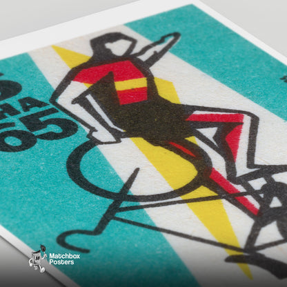 Stylized Cyclist - vintage matchbox label print - close-up detail