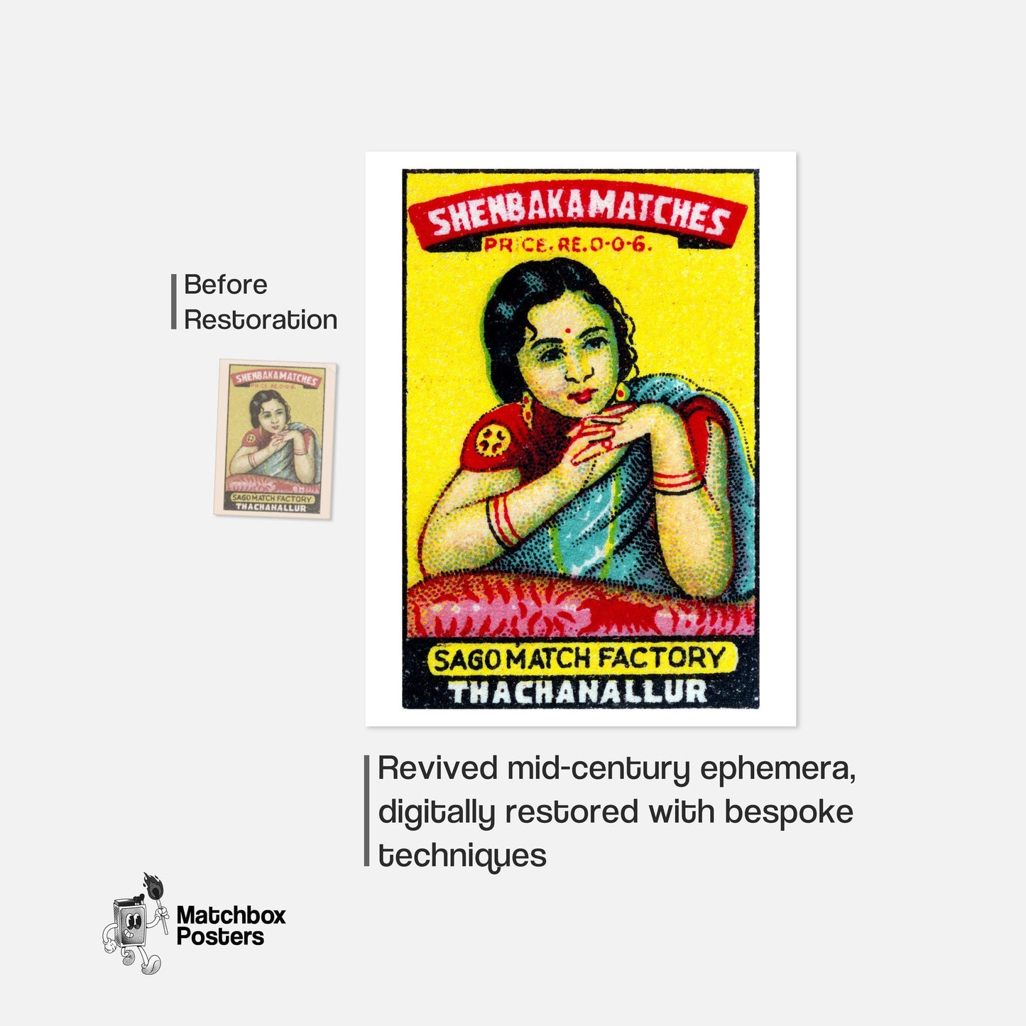 Indian Woman - vintage matchbox label print - framed wall art preview