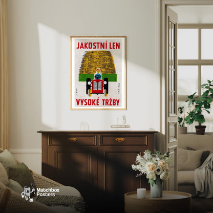 Red Tractor - vintage matchbox label print - living room mockup