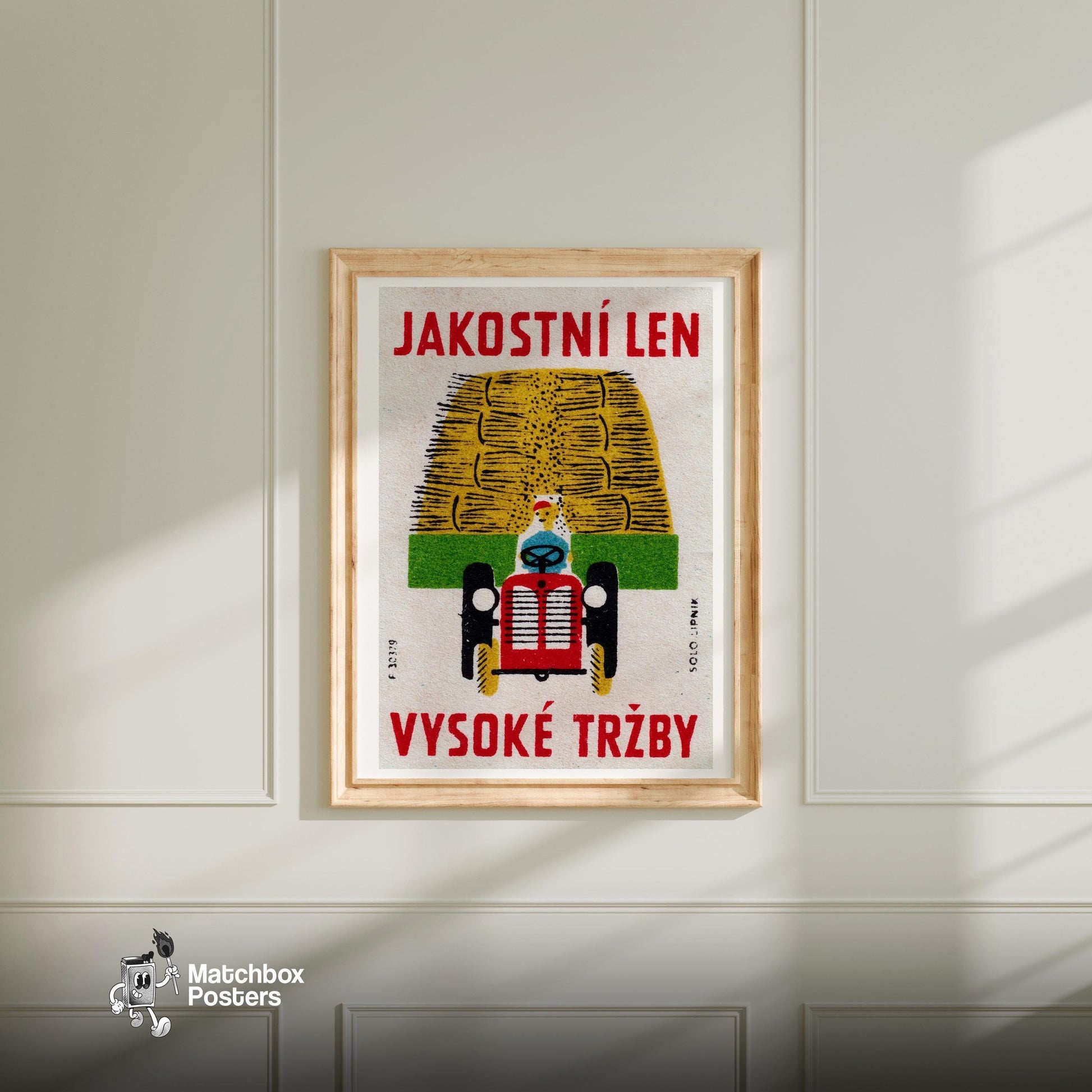 Red Tractor - vintage matchbox label print - bedroom mockup