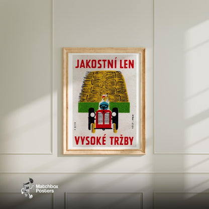 Red Tractor - vintage matchbox label print - bedroom mockup