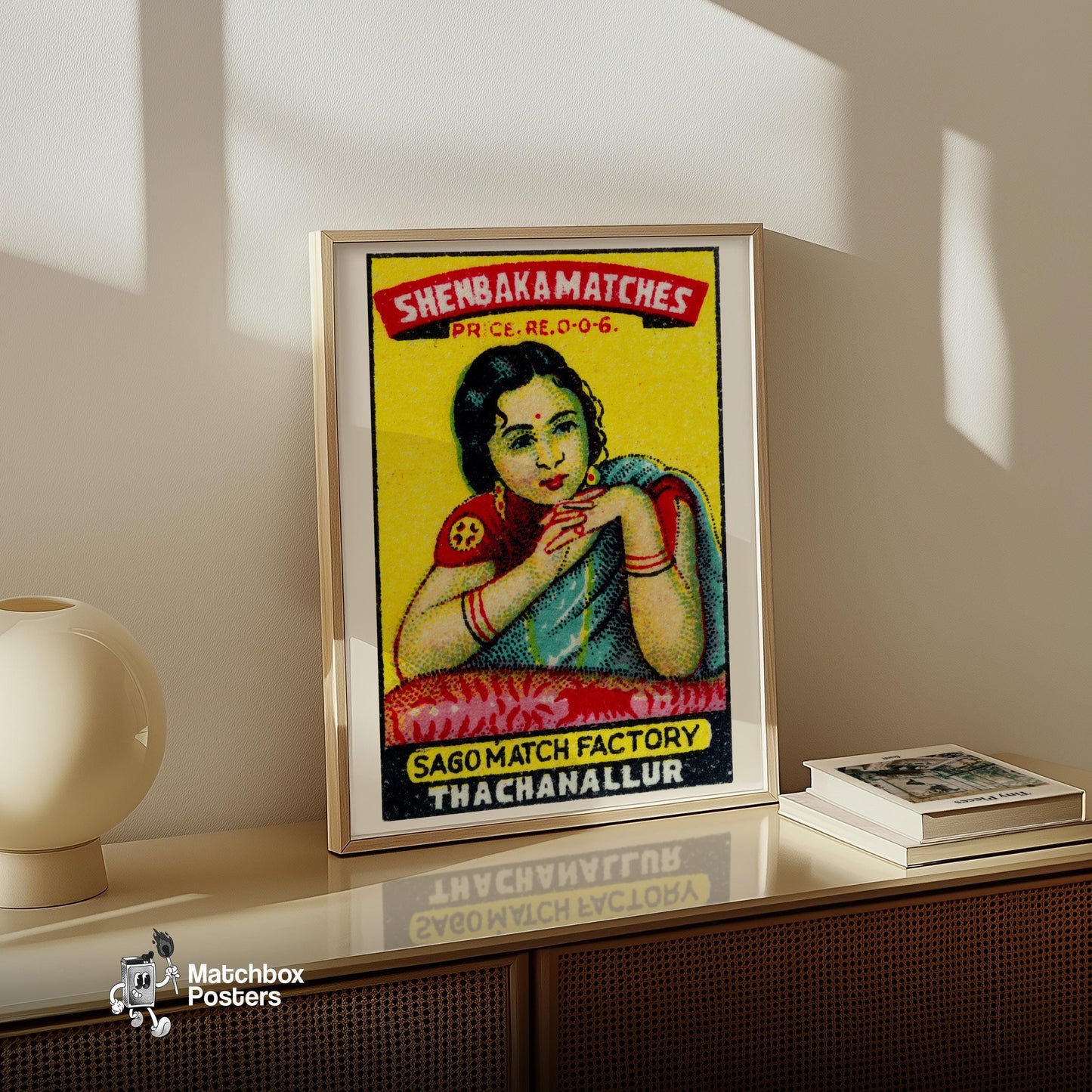 Indian Woman - vintage matchbox label print - size comparison