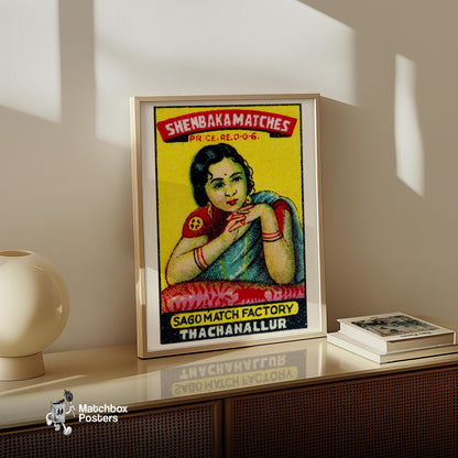 Indian Woman - vintage matchbox label print - size comparison