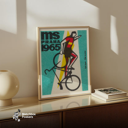 Stylized Cyclist - vintage matchbox label print - size comparison
