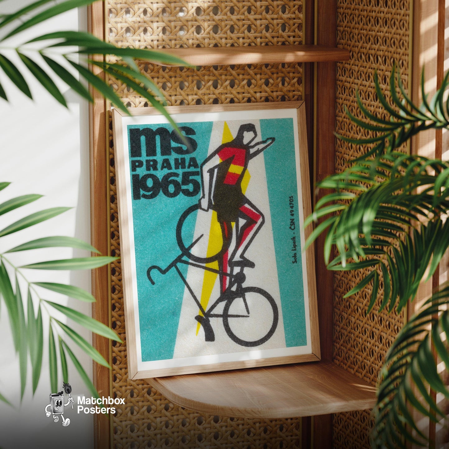 Stylized Cyclist - vintage matchbox label print - office wall