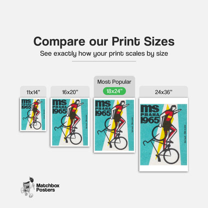 Stylized Cyclist - vintage matchbox label print - gallery wall preview