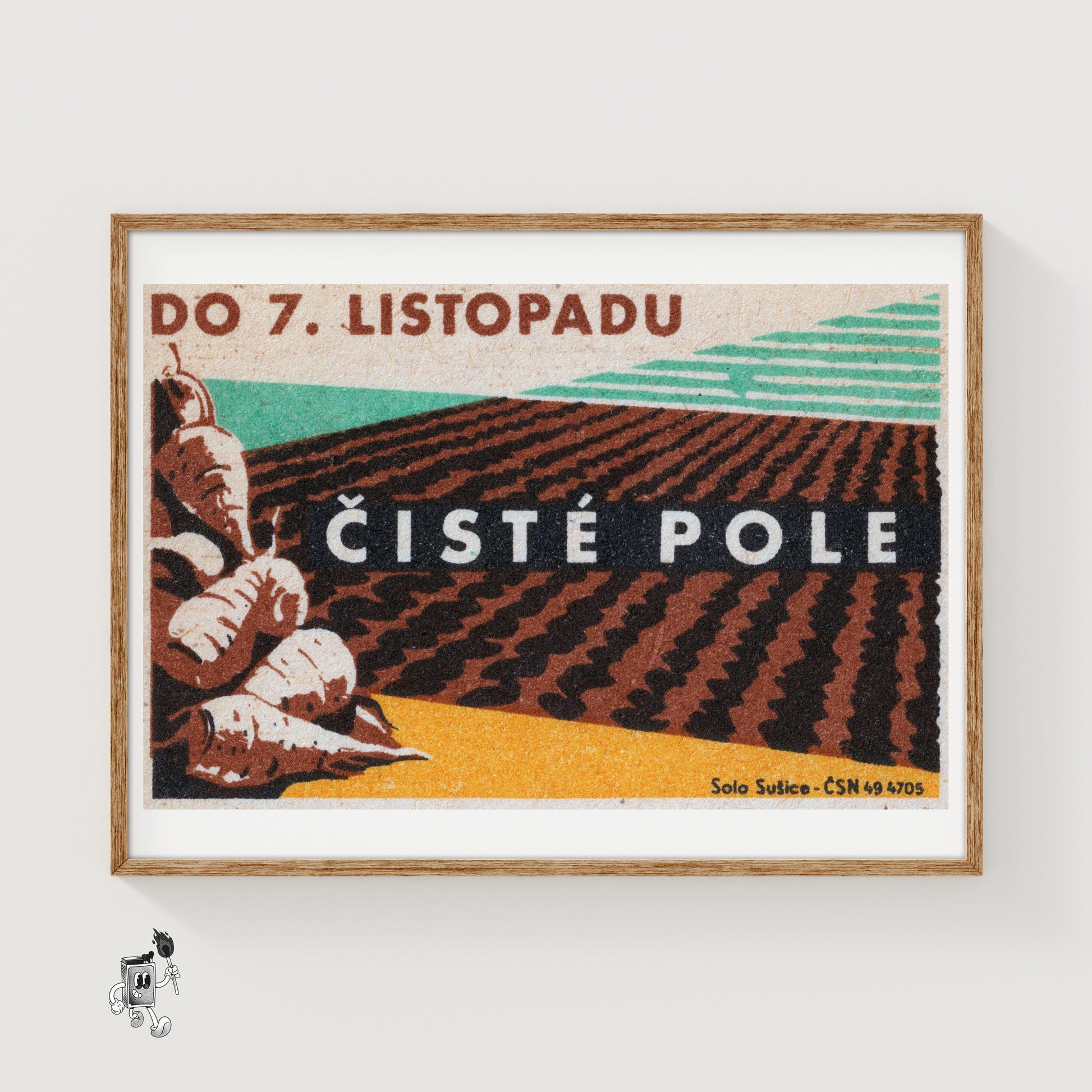 Harvested Turnips Field - vintage matchbox label print