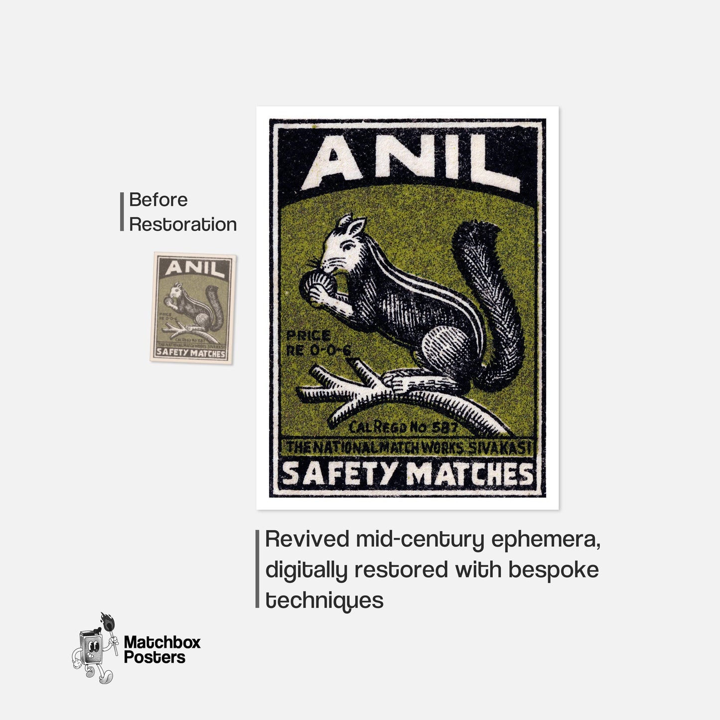 Squirrel - vintage matchbox label print - framed wall art preview