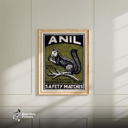 Squirrel - vintage matchbox label print - bedroom mockup