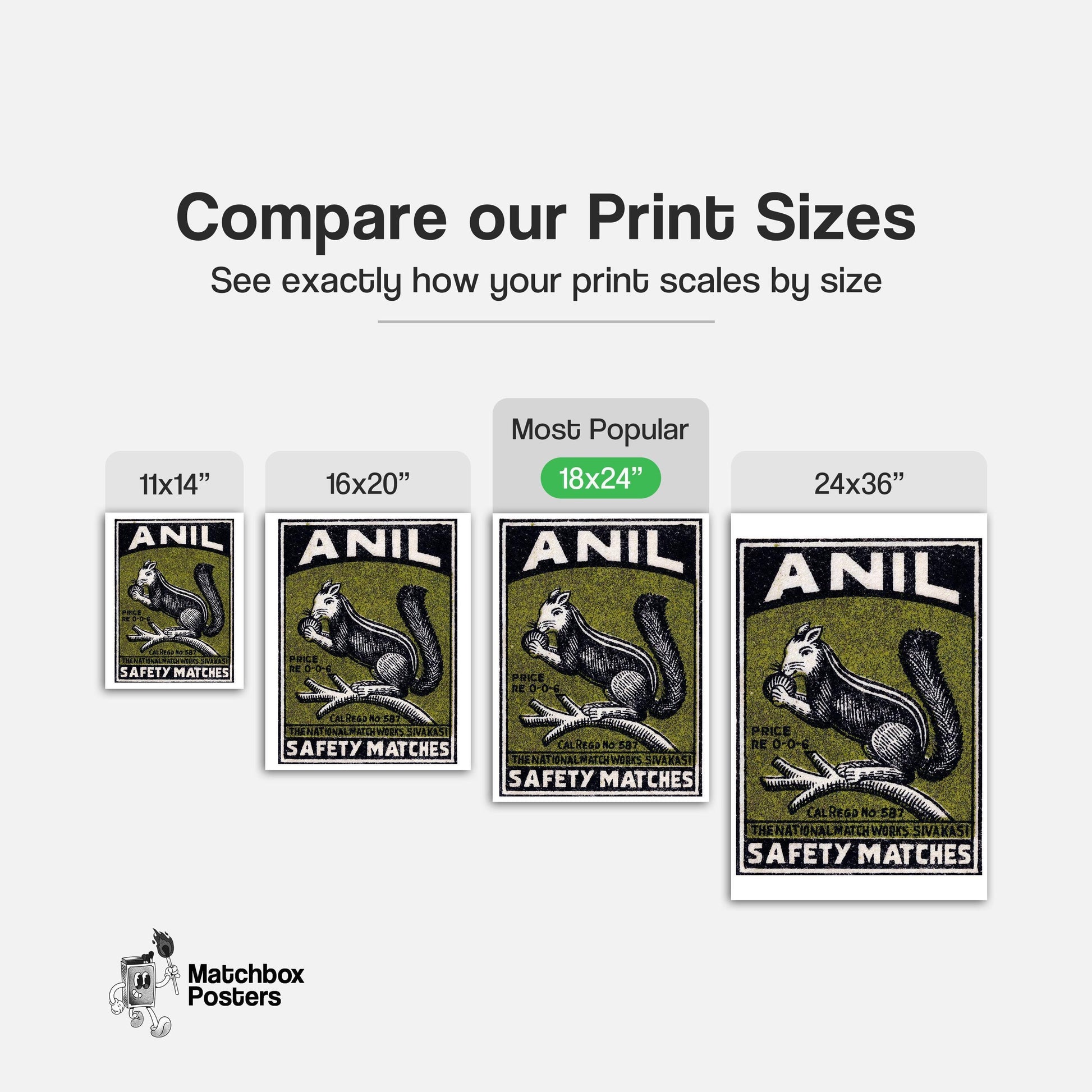 Squirrel - vintage matchbox label print - gallery wall preview