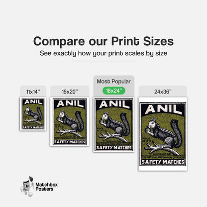 Squirrel - vintage matchbox label print - gallery wall preview