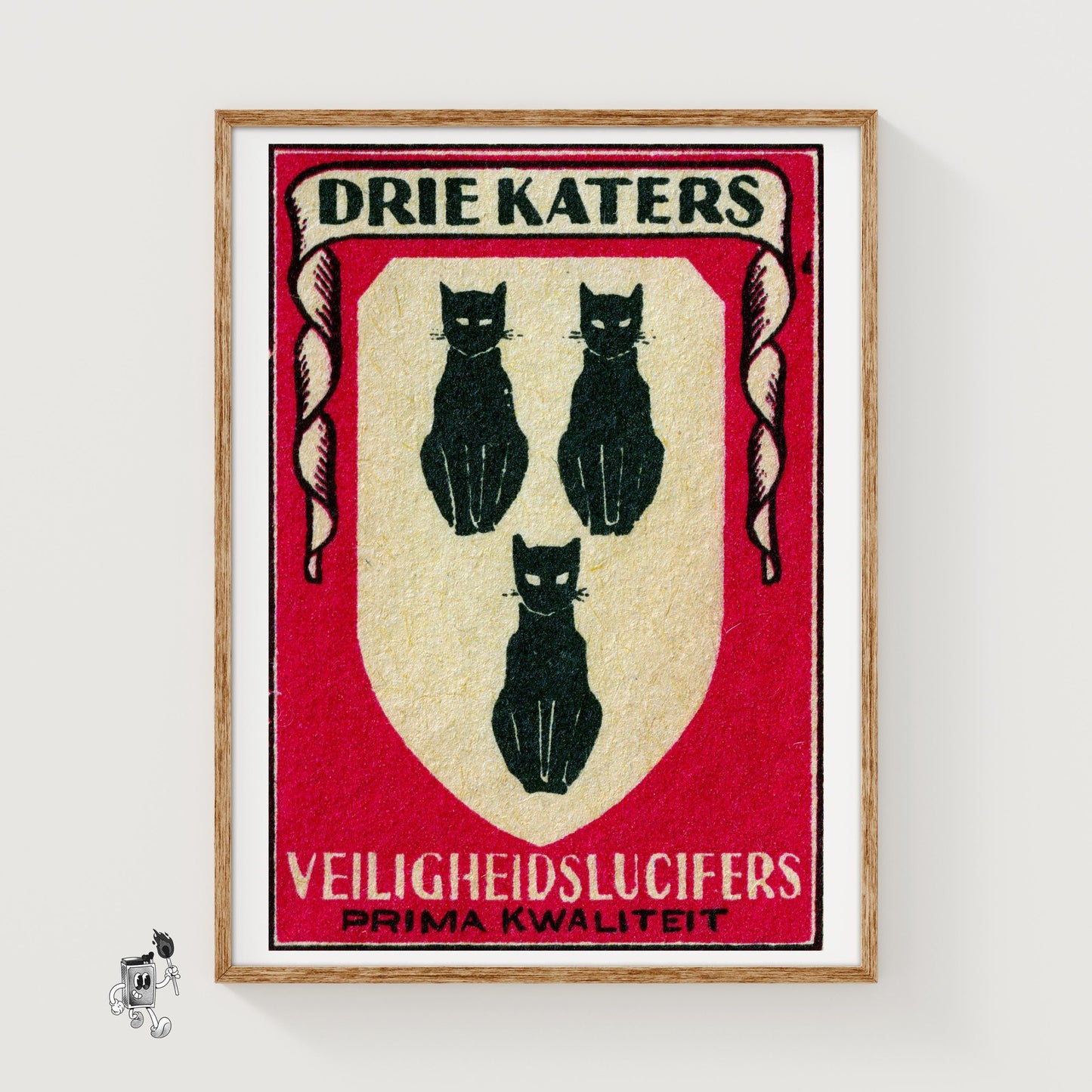 Three Cats - vintage matchbox label print