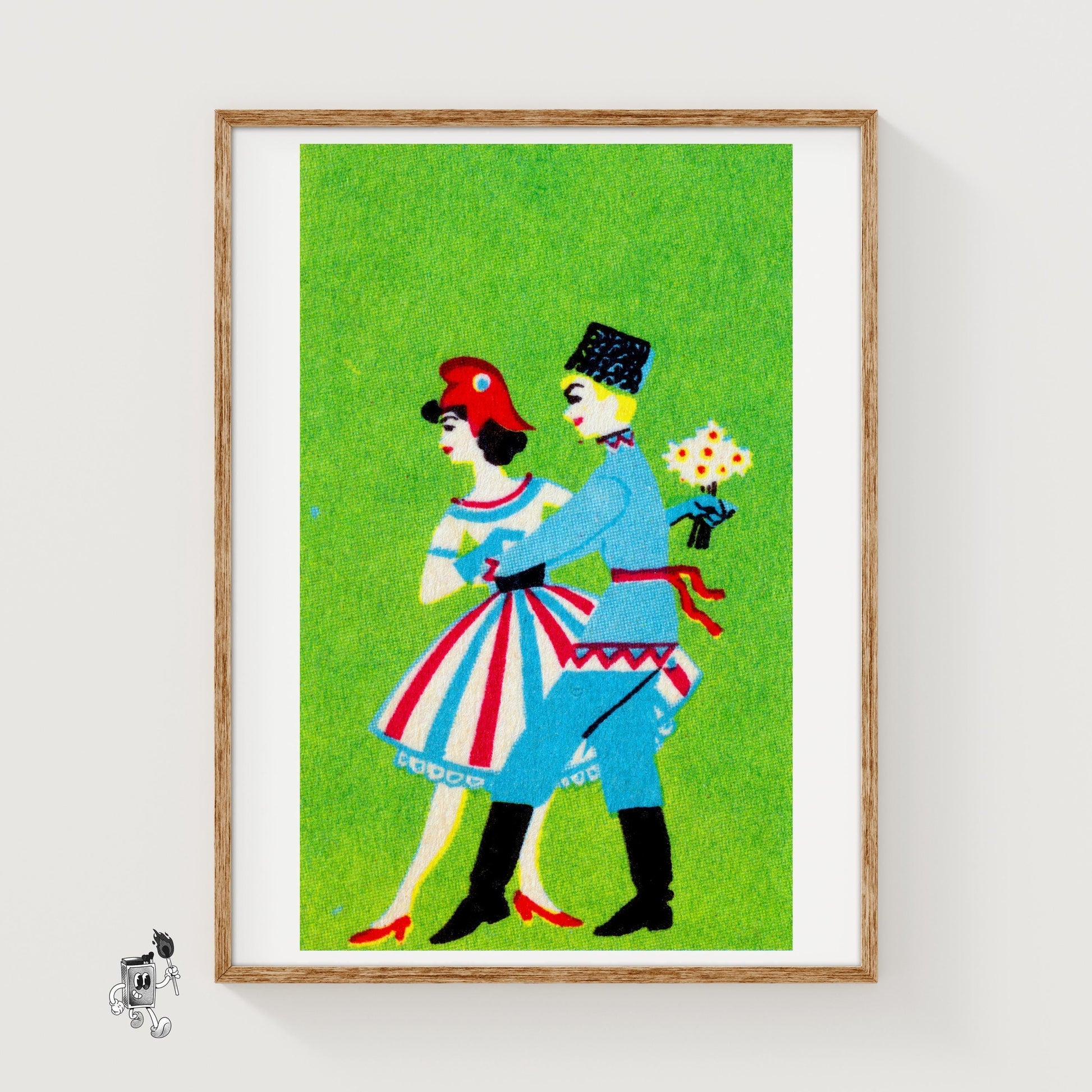 Traditional Dance Couple - vintage matchbox label print