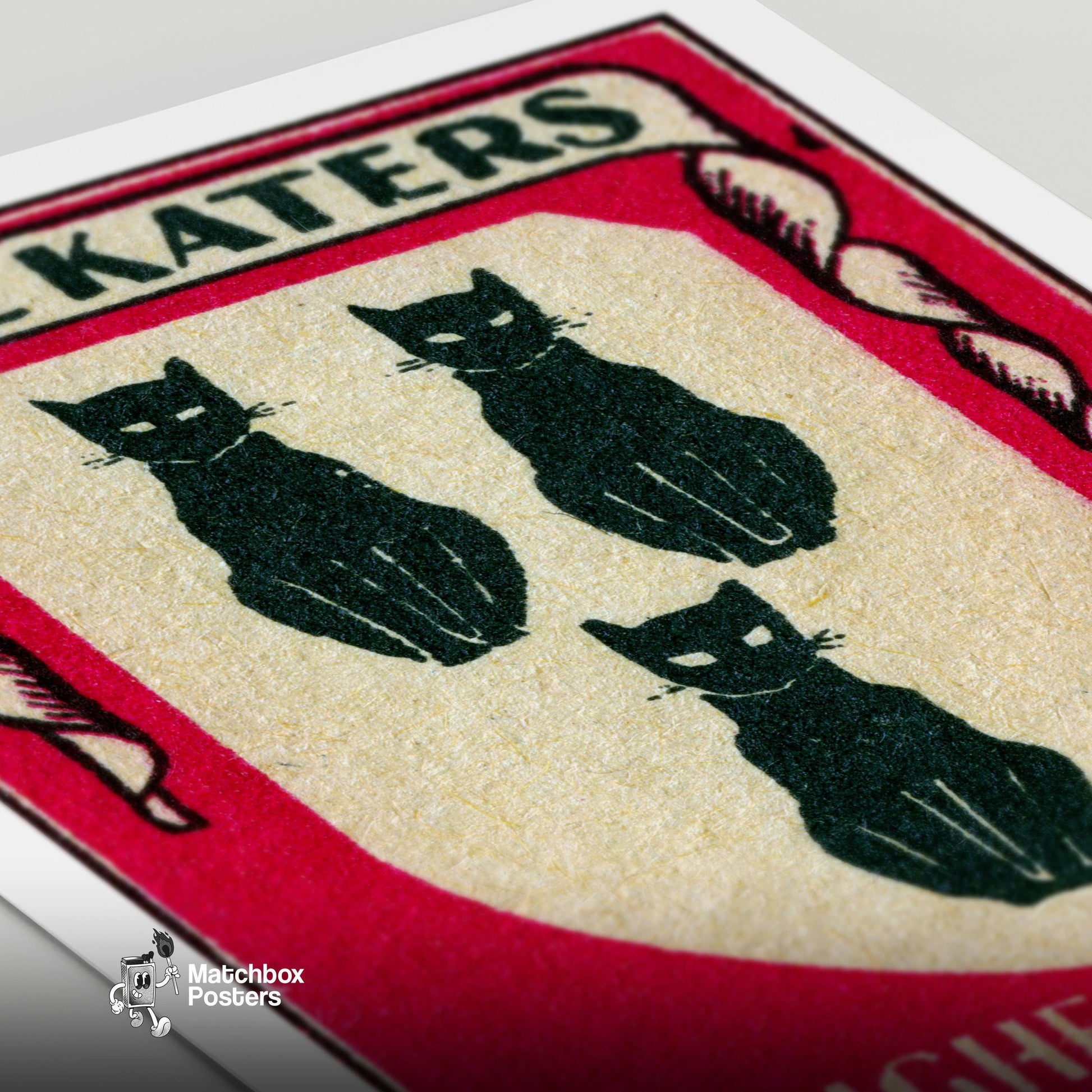 Three Cats - vintage matchbox label print - close-up detail
