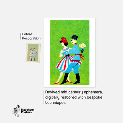 Traditional Dance Couple - vintage matchbox label print - framed wall art preview