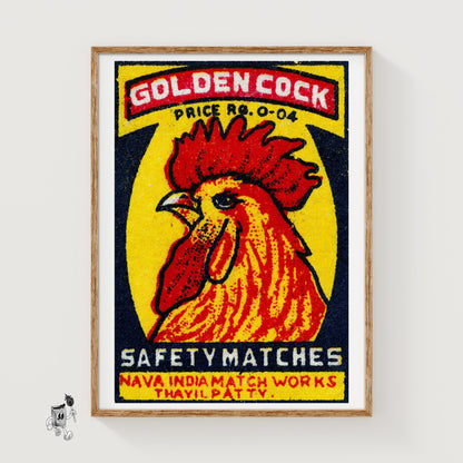 Golden Cock - vintage matchbox label print