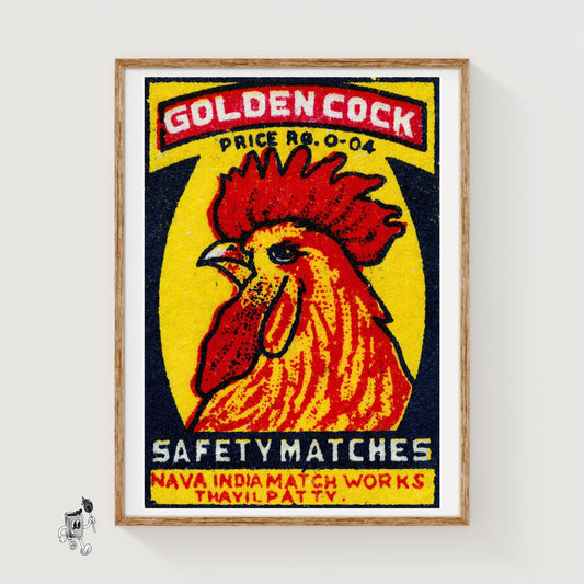 Golden Cock - vintage matchbox label print