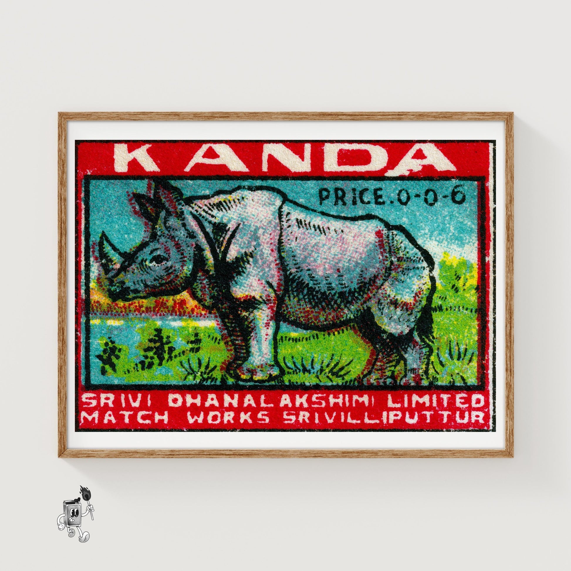 Rhinoceros - vintage matchbox label print