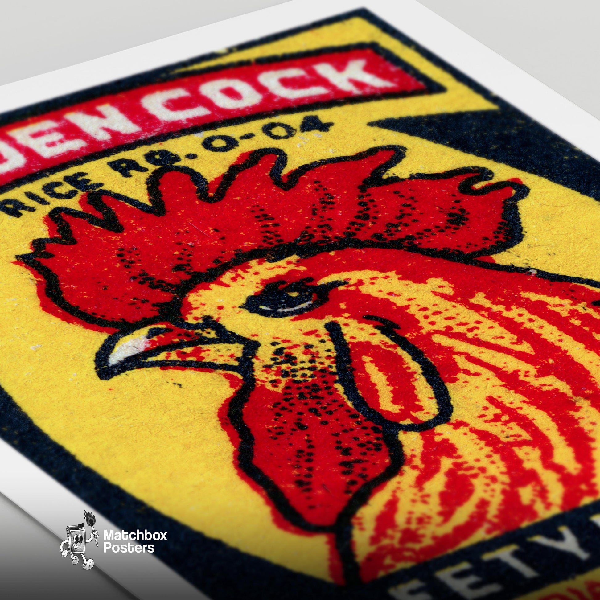 Golden Cock - vintage matchbox label print - close-up detail