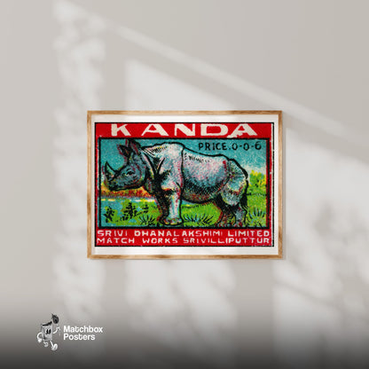 Rhinoceros - vintage matchbox label print - bedroom mockup