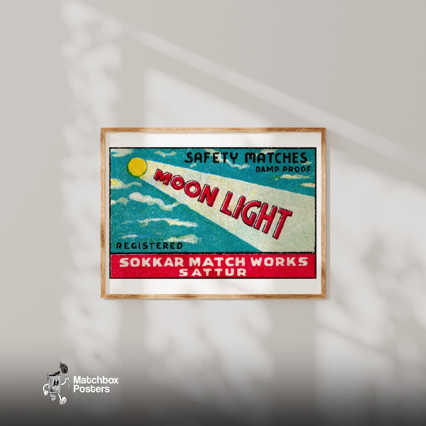 Moonlight - vintage matchbox label print - bedroom mockup