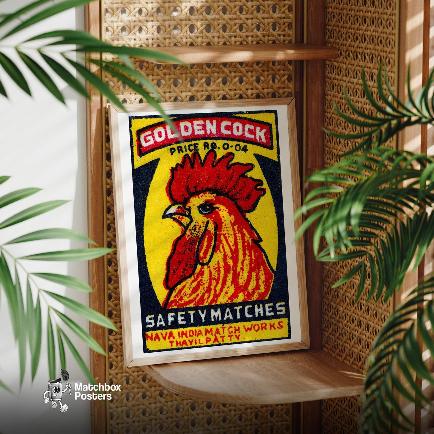 Golden Cock - vintage matchbox label print - office wall