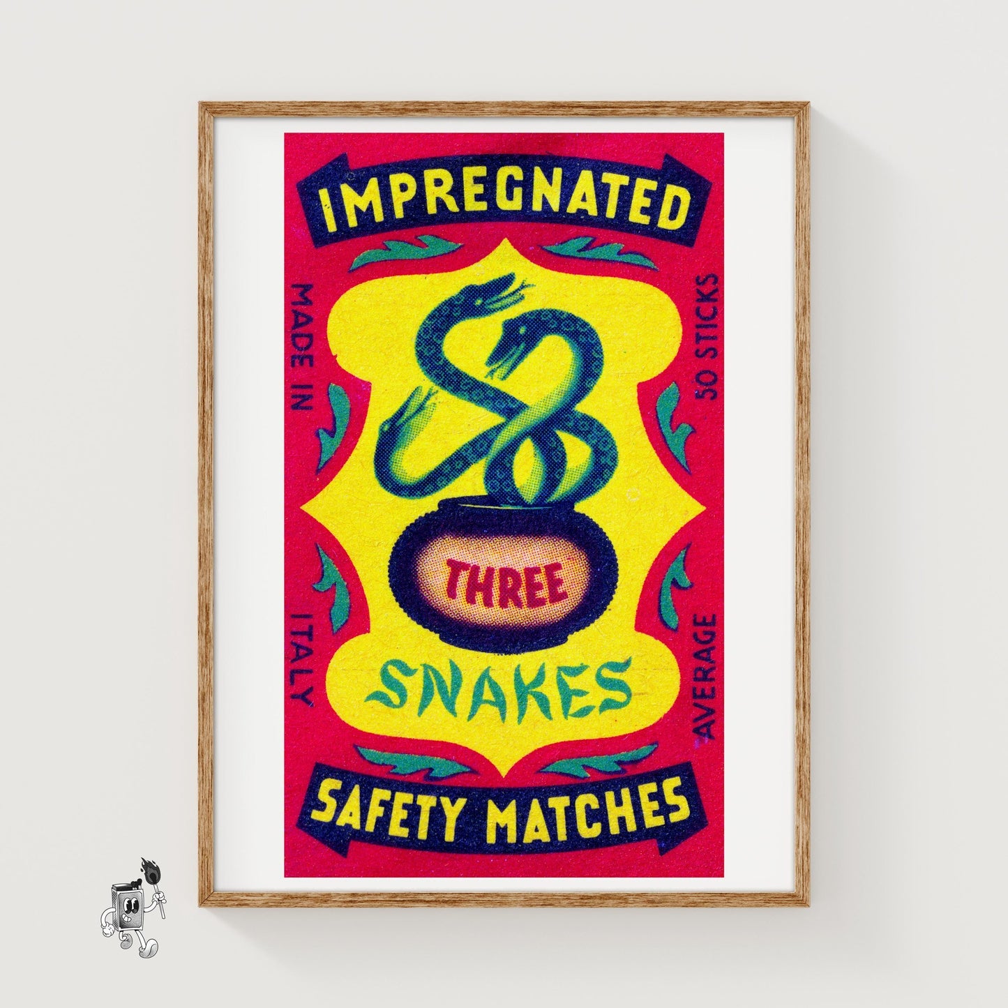 Three Snakes - vintage matchbox label print
