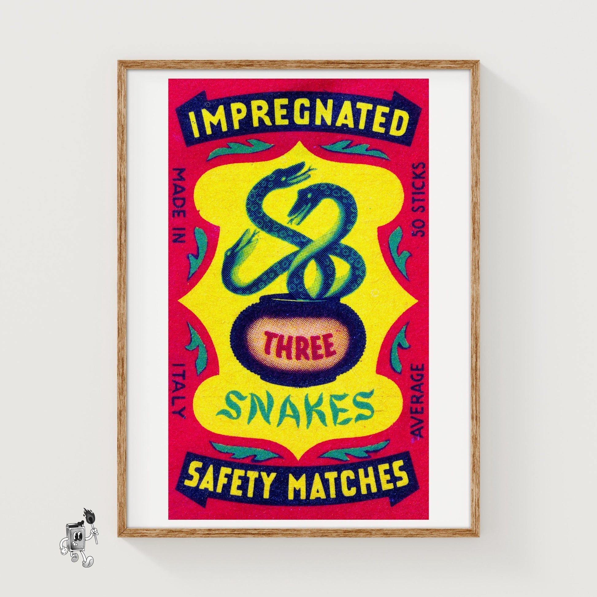 Three Snakes - vintage matchbox label print