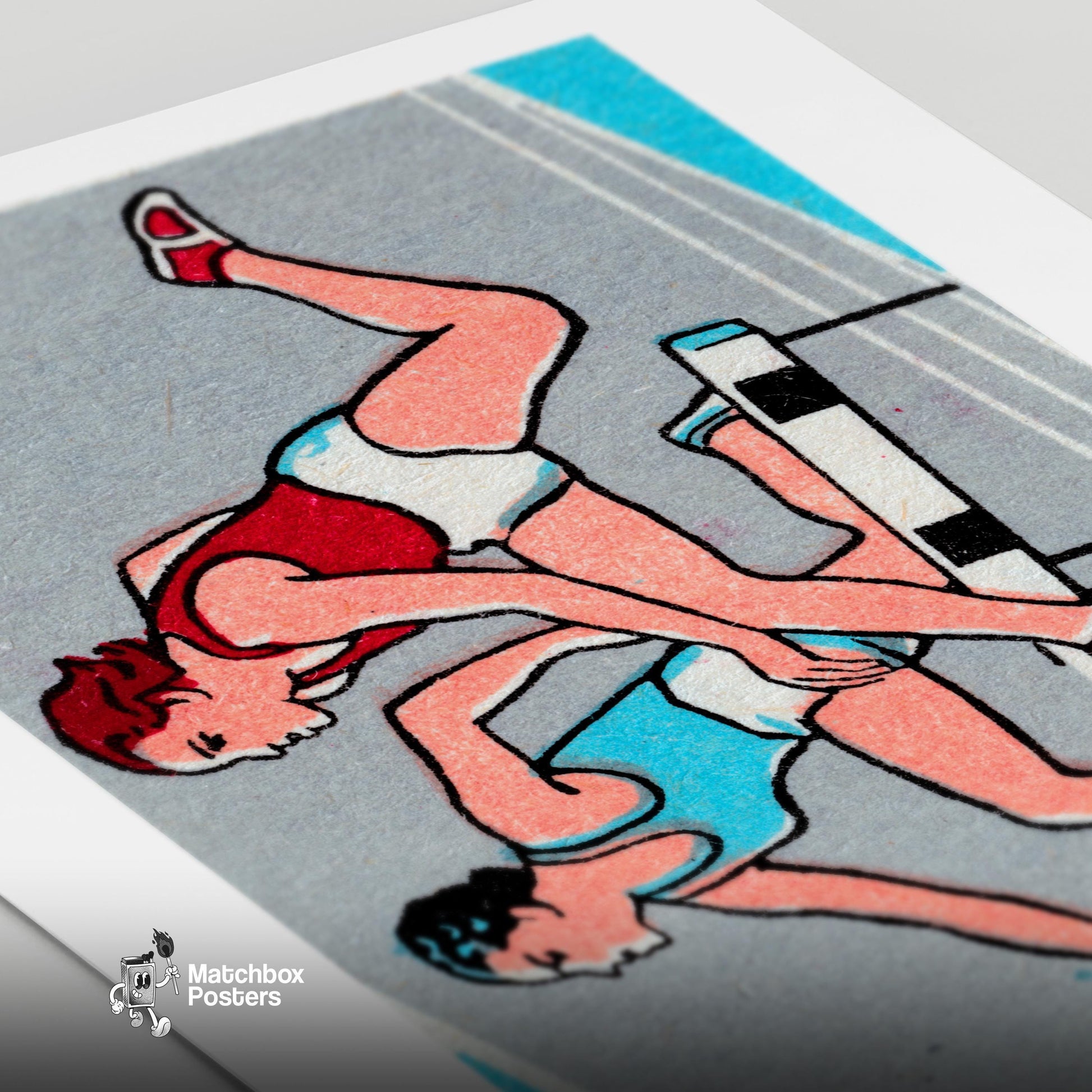 Track Athletes - vintage matchbox label print - close-up detail