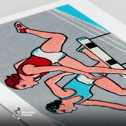 Track Athletes - vintage matchbox label print - close-up detail