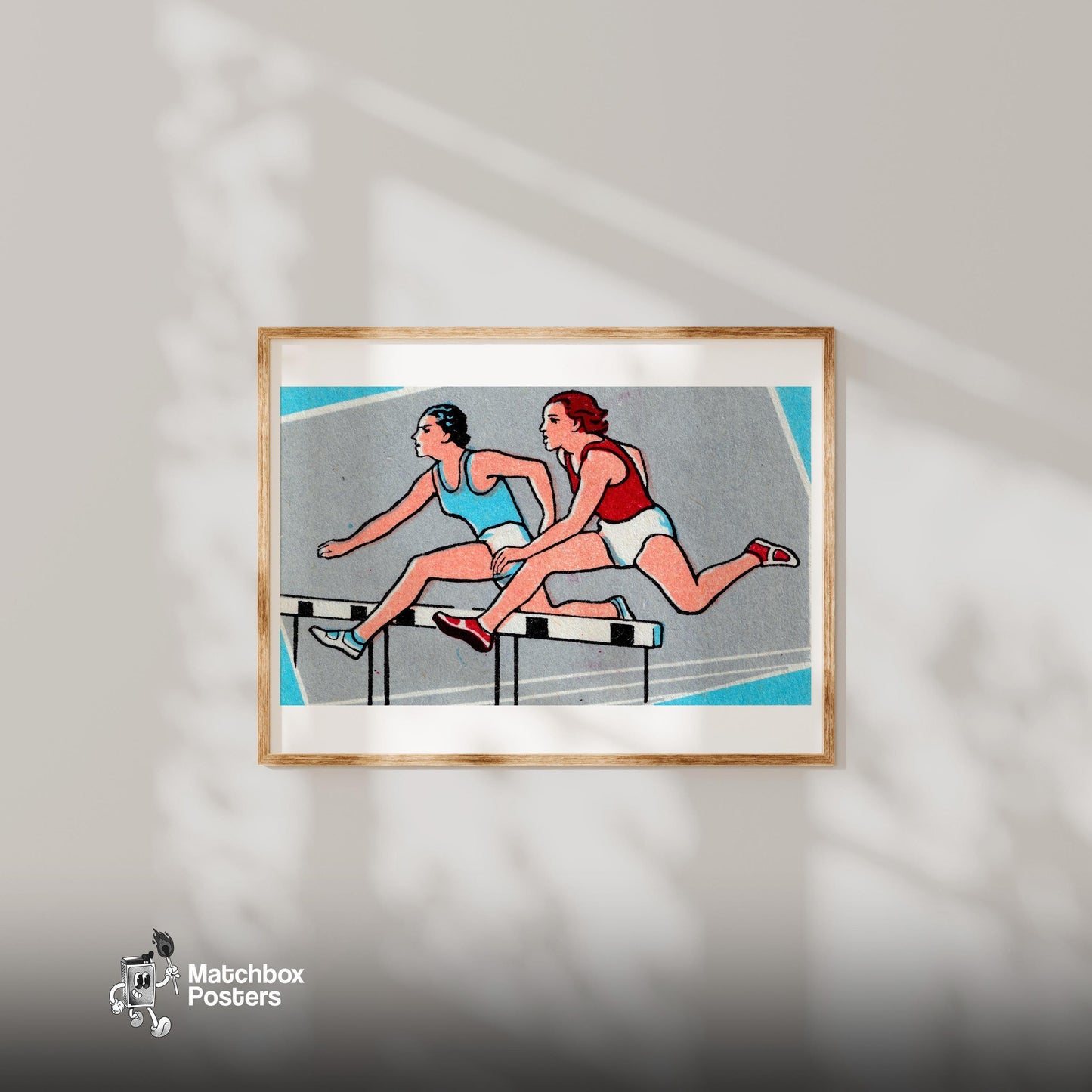 Track Athletes - vintage matchbox label print - bedroom mockup