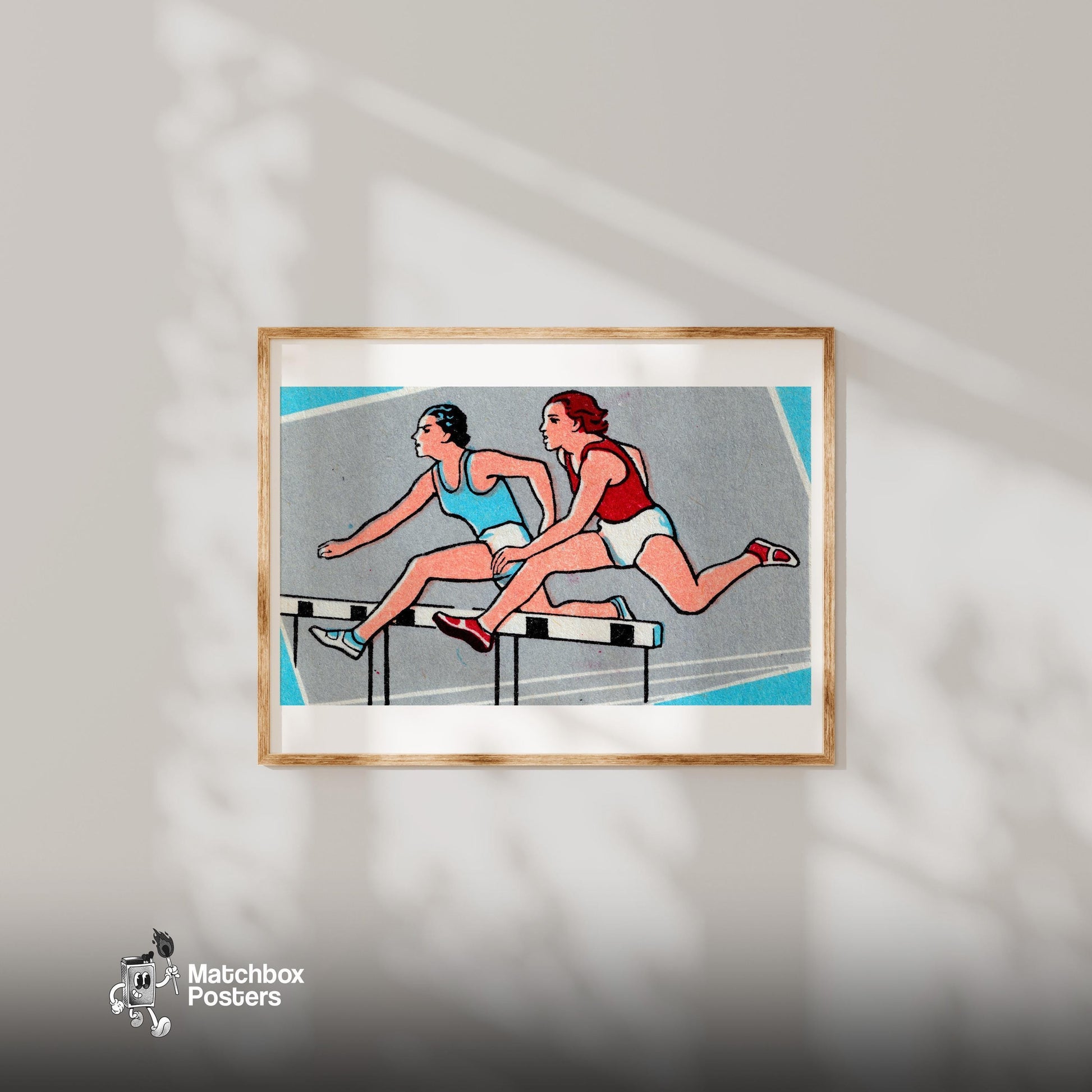 Track Athletes - vintage matchbox label print - bedroom mockup