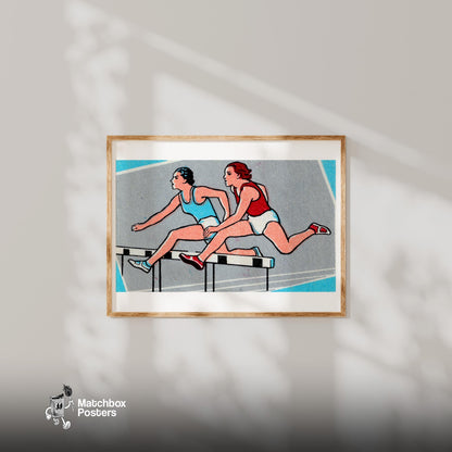 Track Athletes - vintage matchbox label print - bedroom mockup