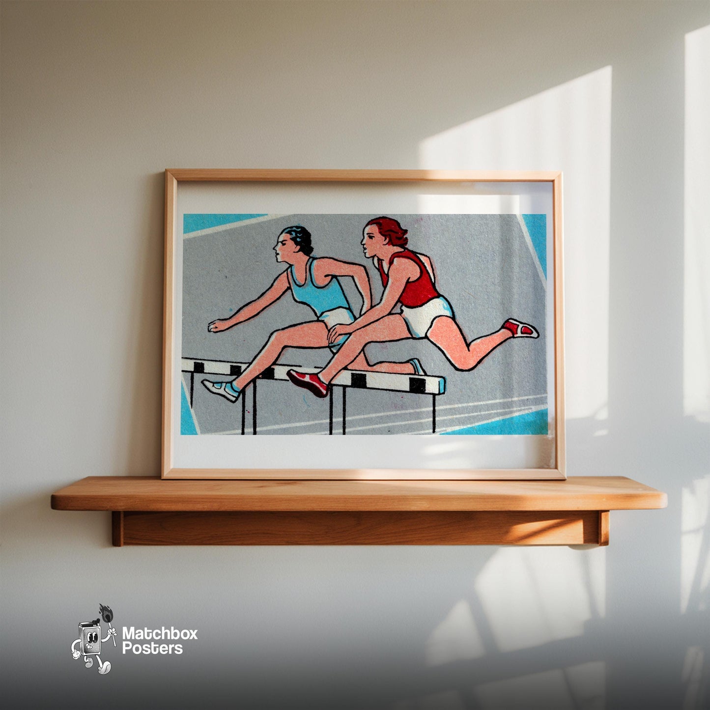 Track Athletes - vintage matchbox label print - size comparison