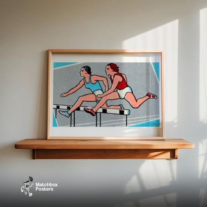 Track Athletes - vintage matchbox label print - size comparison