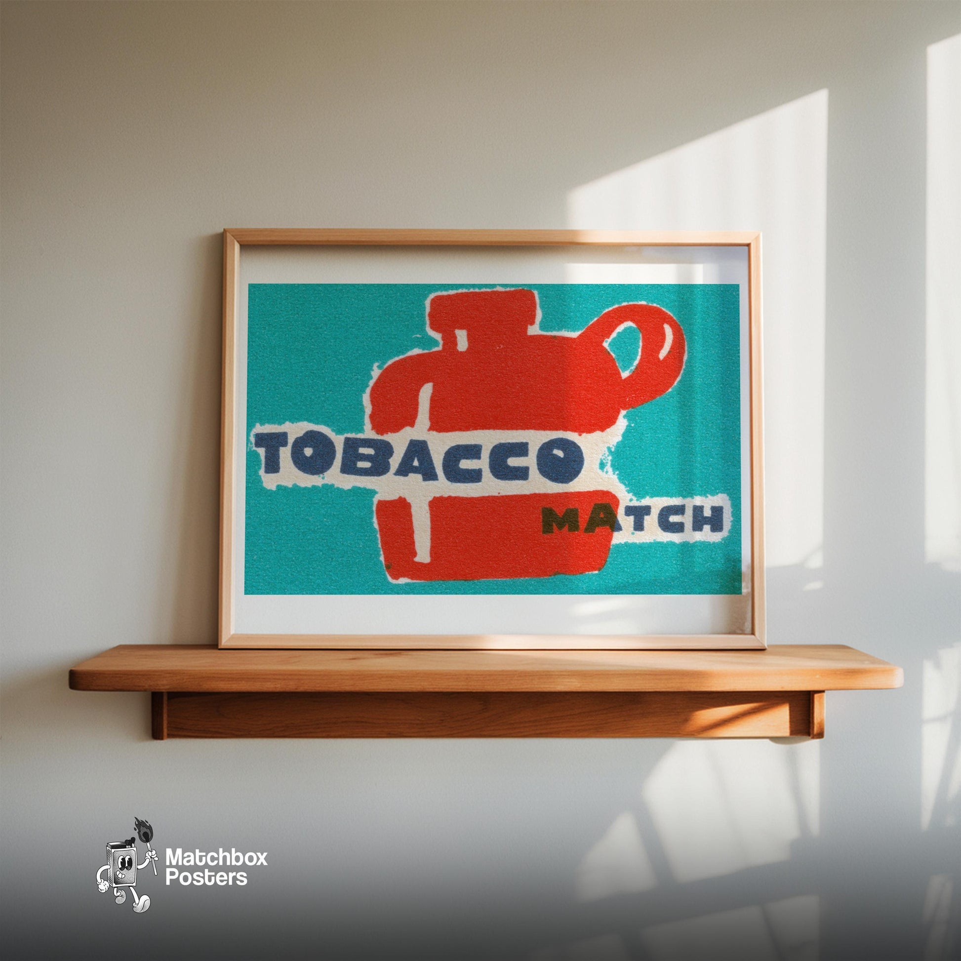 Red Flask Tobacco Match - vintage matchbox label print - size comparison