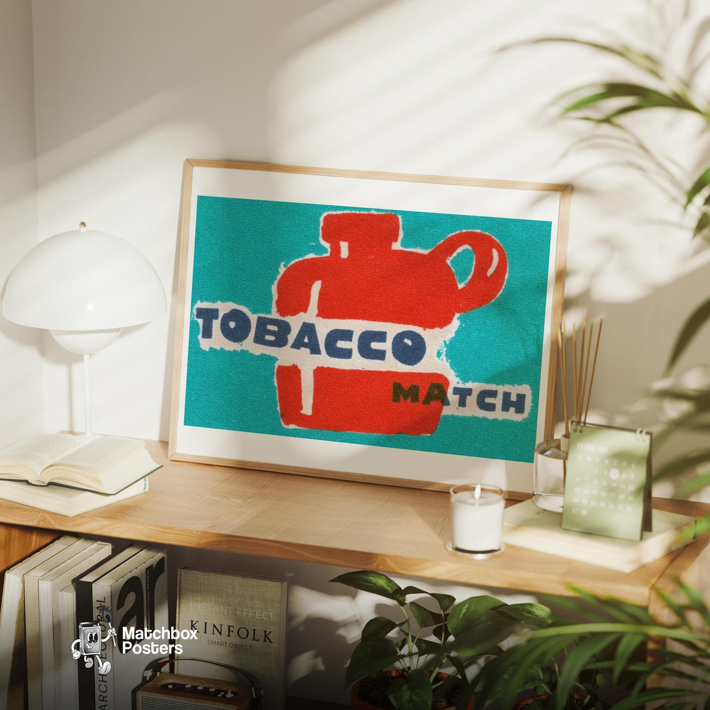 Red Flask Tobacco Match - vintage matchbox label print - office wall