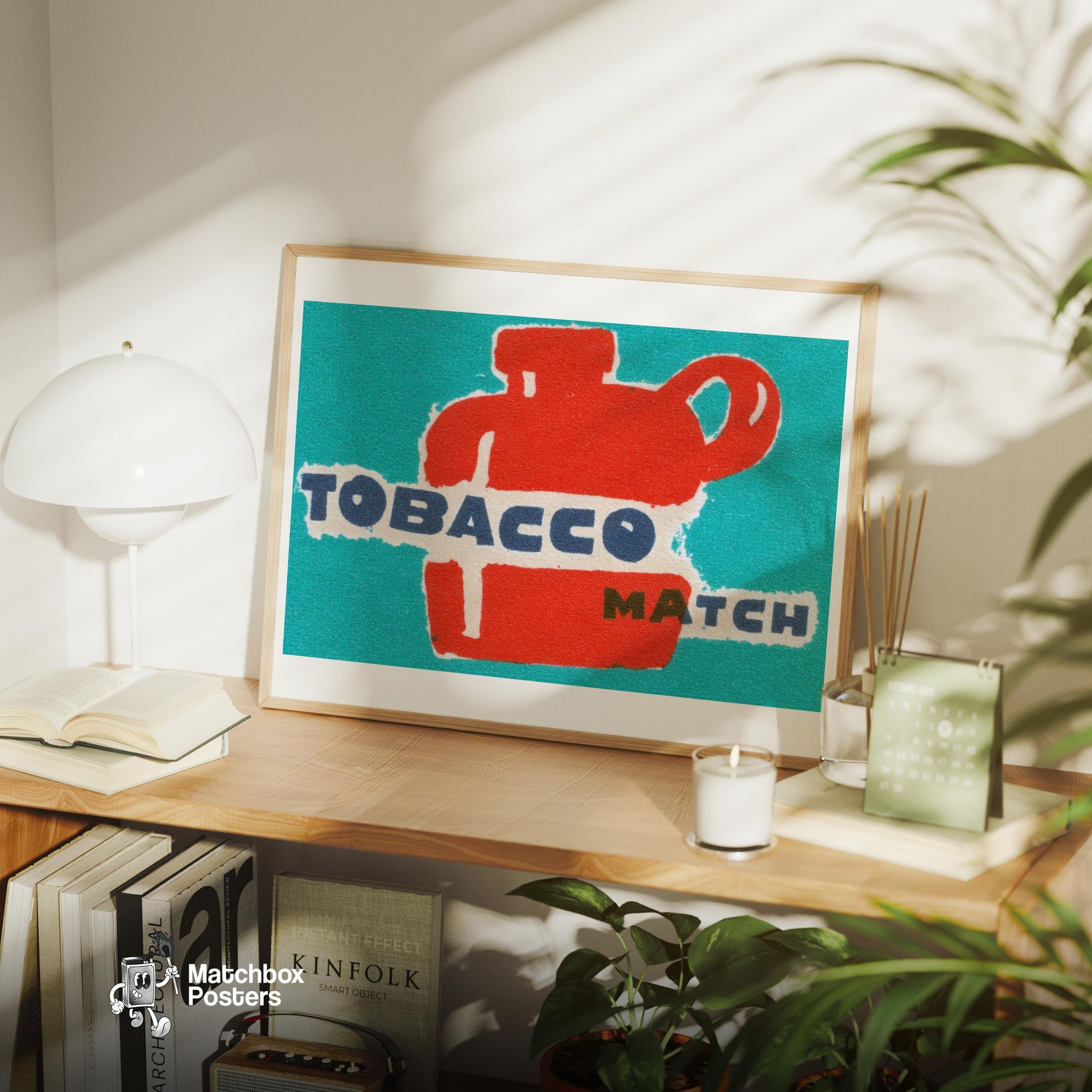 Red Flask Tobacco Match - vintage matchbox label print - office wall