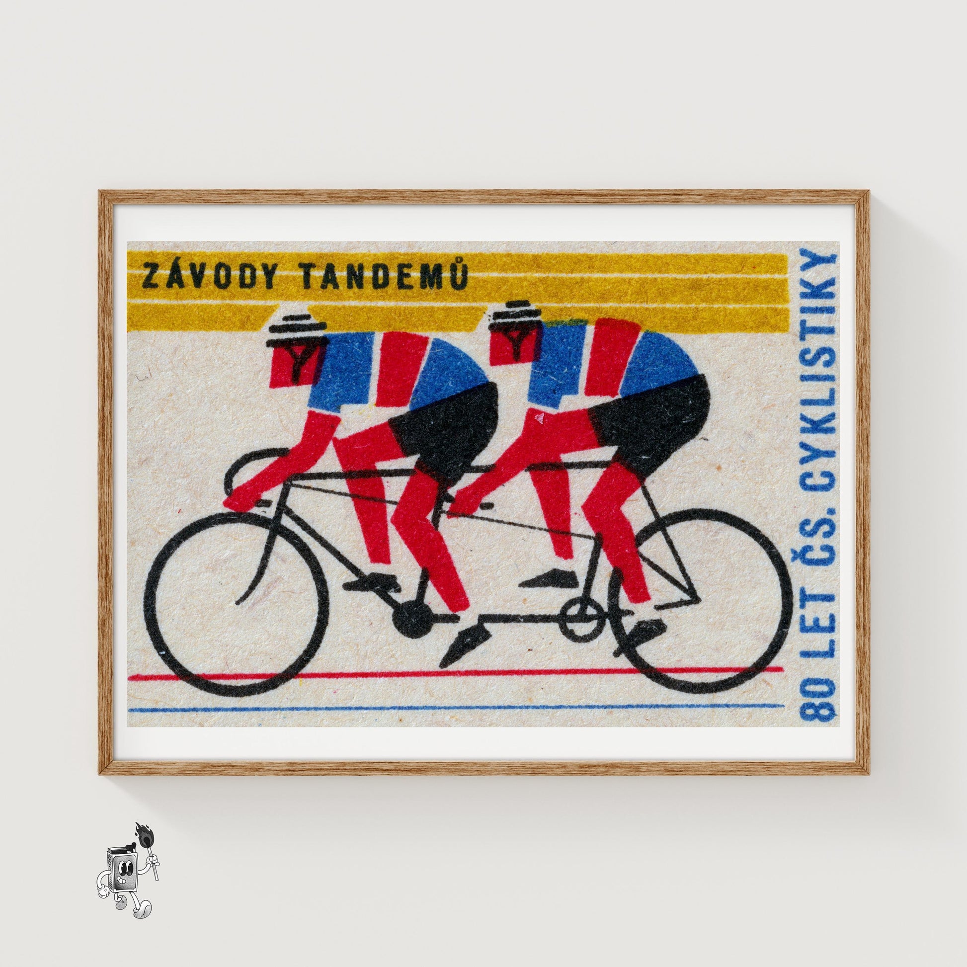 Tandem Cyclists - vintage matchbox label print