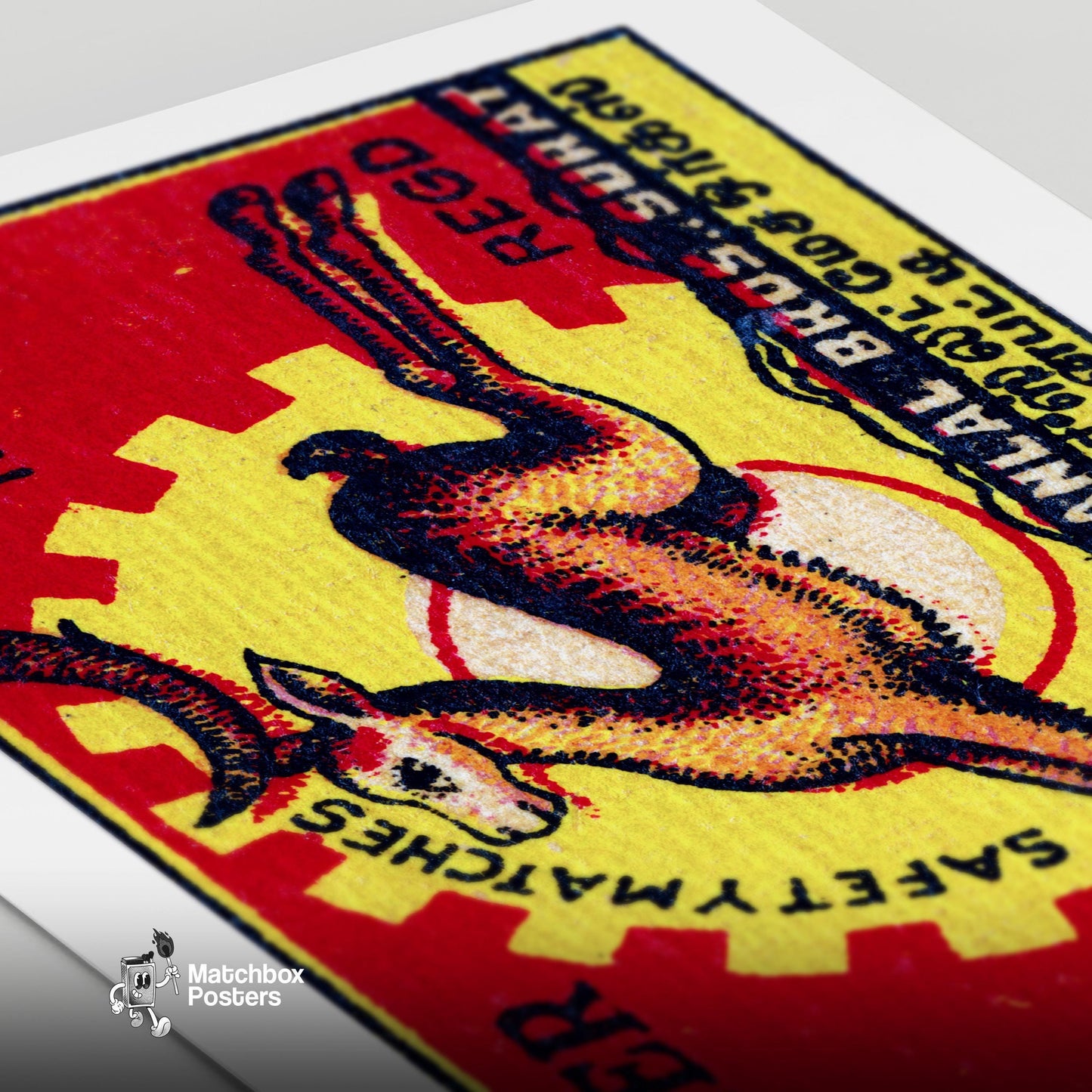 Leaping Deer - vintage matchbox label print - close-up detail