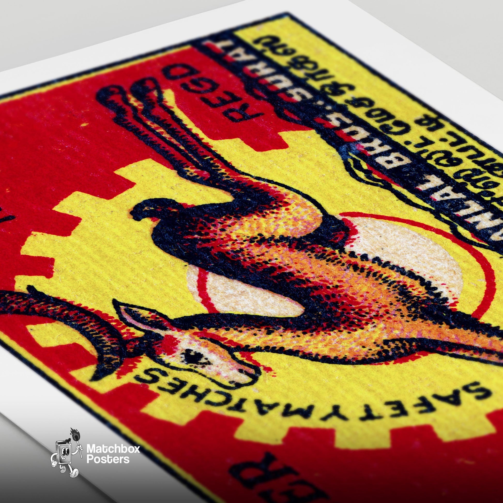 Leaping Deer - vintage matchbox label print - close-up detail