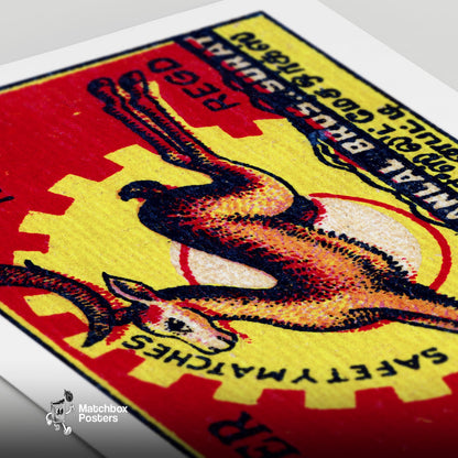 Leaping Deer - vintage matchbox label print - close-up detail